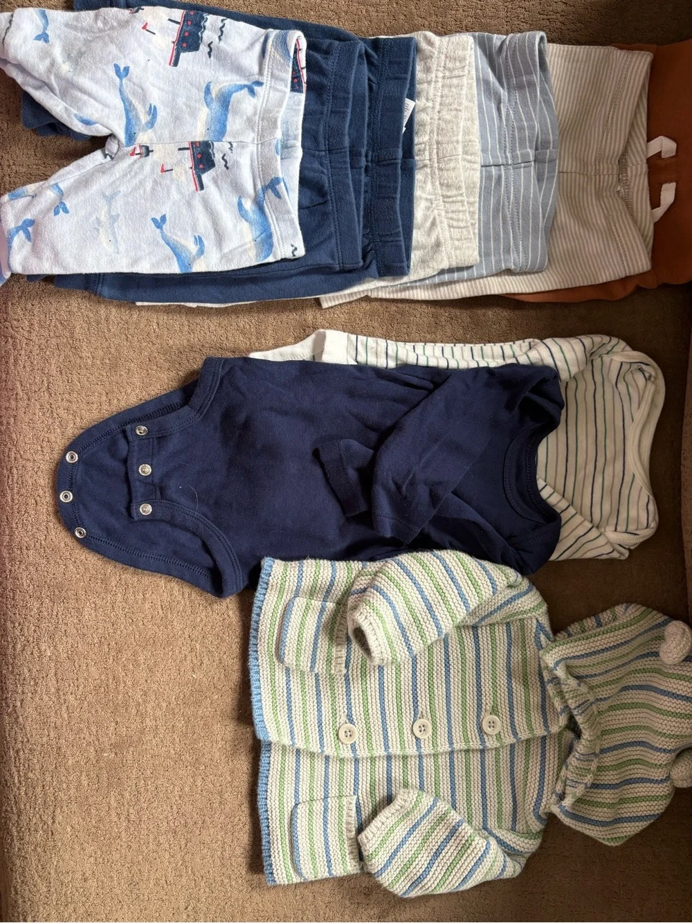 GAP Baby Navy Blue & White Striped & Light Blue Outfit Set